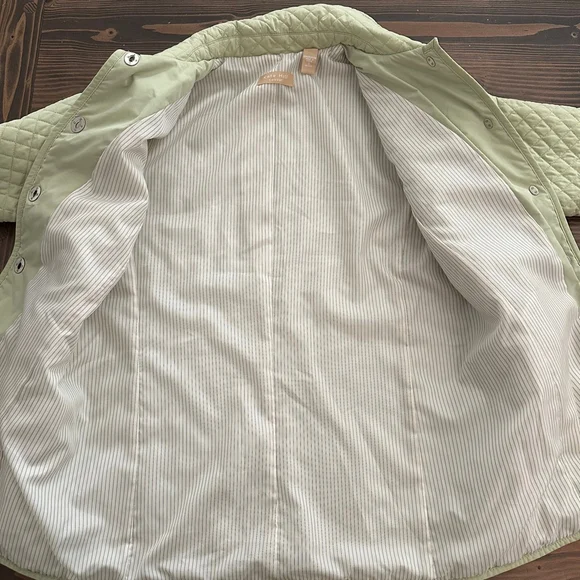 Women’s Kate Hill Light Green Quilted Jacket Small Turn Button Striped Lining - Picture 3 of 7